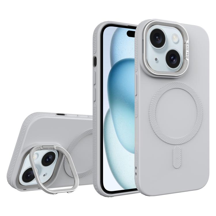 For iPhone 15 Plus Diamond Texture Lens Holder Skin Feel MagSafe Phone Case