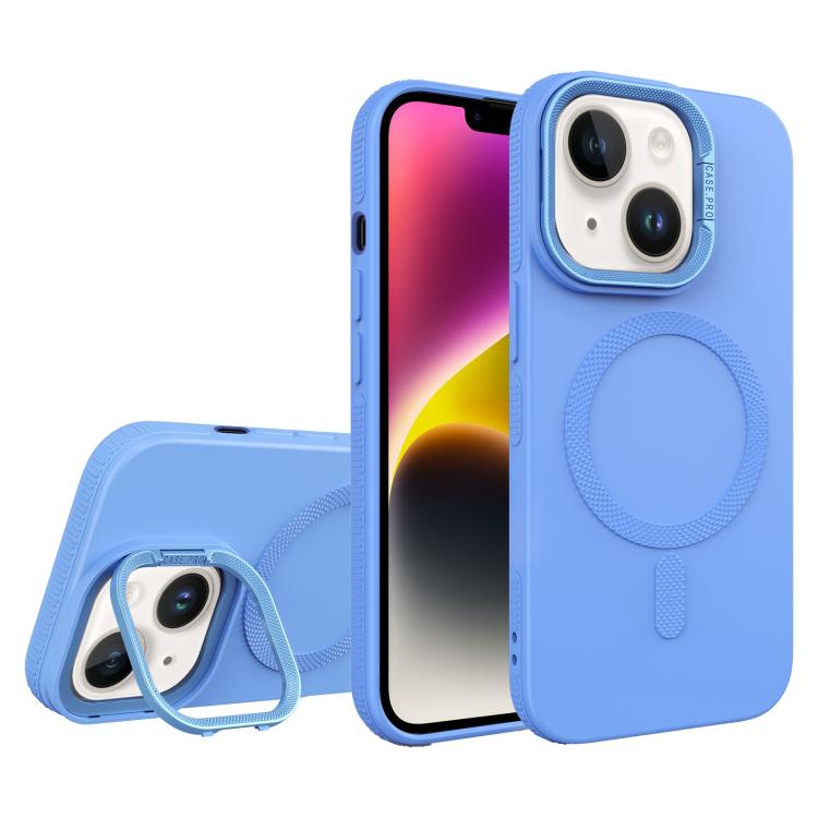 For iPhone 14 Diamond Texture Lens Holder Skin Feel MagSafe Phone Case