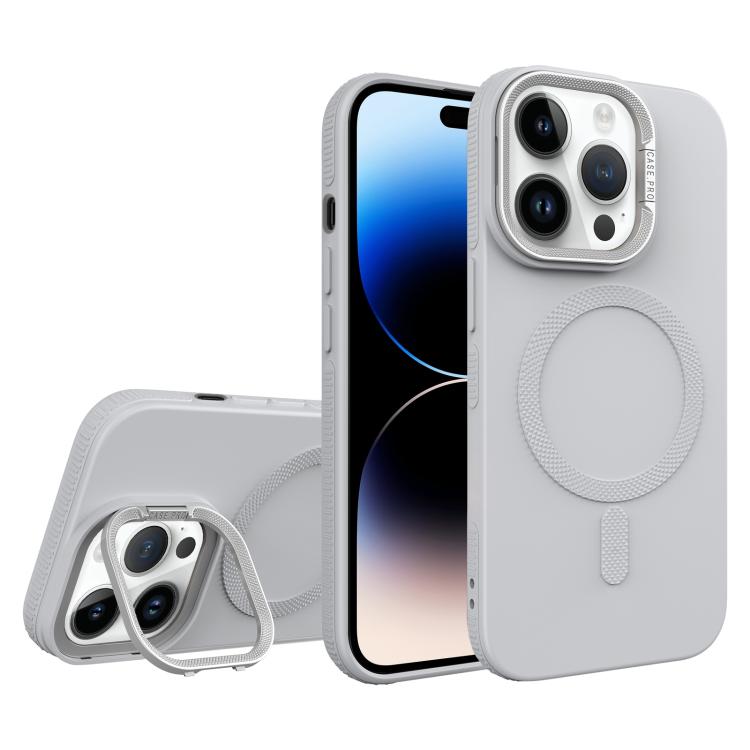 For iPhone 14 Pro Diamond Texture Lens Holder Skin Feel MagSafe Phone Case