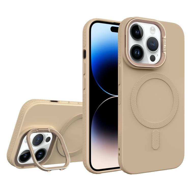 For iPhone 14 Pro Diamond Texture Lens Holder Skin Feel MagSafe Phone Case