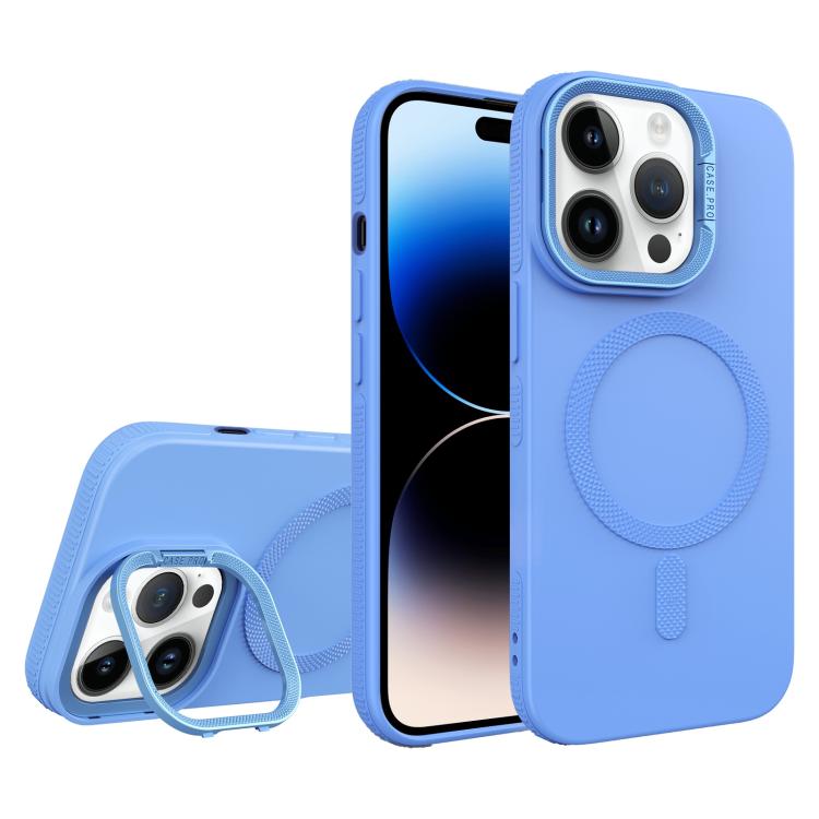 For iPhone 14 Pro Diamond Texture Lens Holder Skin Feel MagSafe Phone Case