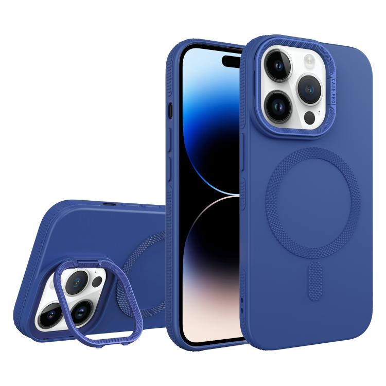 For iPhone 14 Pro Max Diamond Texture Lens Holder Skin Feel MagSafe Phone Case