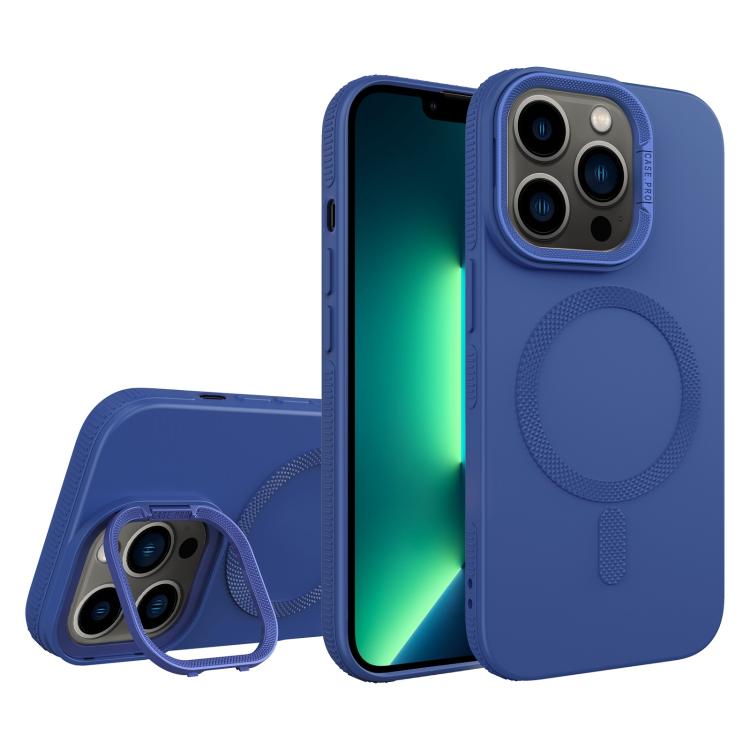 For iPhone 13 Pro Max Diamond Texture Lens Holder Skin Feel MagSafe Phone Case