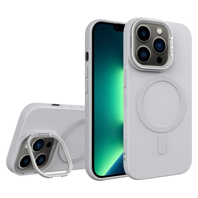 For iPhone 13 Pro Max Diamond Texture Lens Holder Skin Feel MagSafe Phone Case