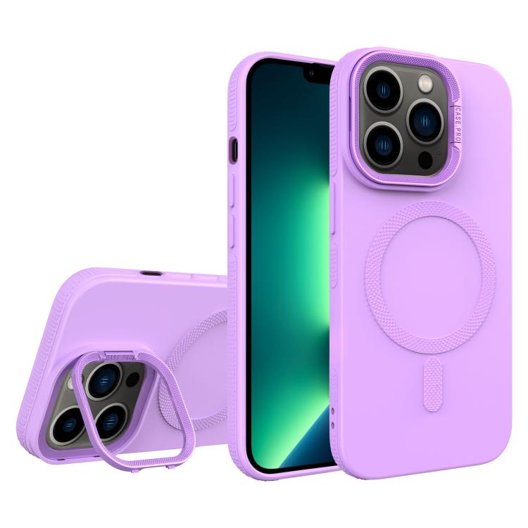 For iPhone 13 Pro Max Diamond Texture Lens Holder Skin Feel MagSafe Phone Case