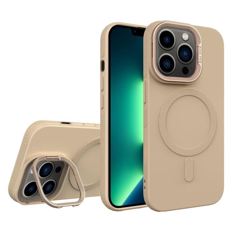 For iPhone 13 Pro Max Diamond Texture Lens Holder Skin Feel MagSafe Phone Case