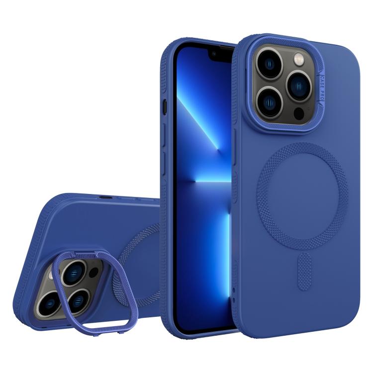 For iPhone 13 Pro Diamond Texture Lens Holder Skin Feel MagSafe Phone Case