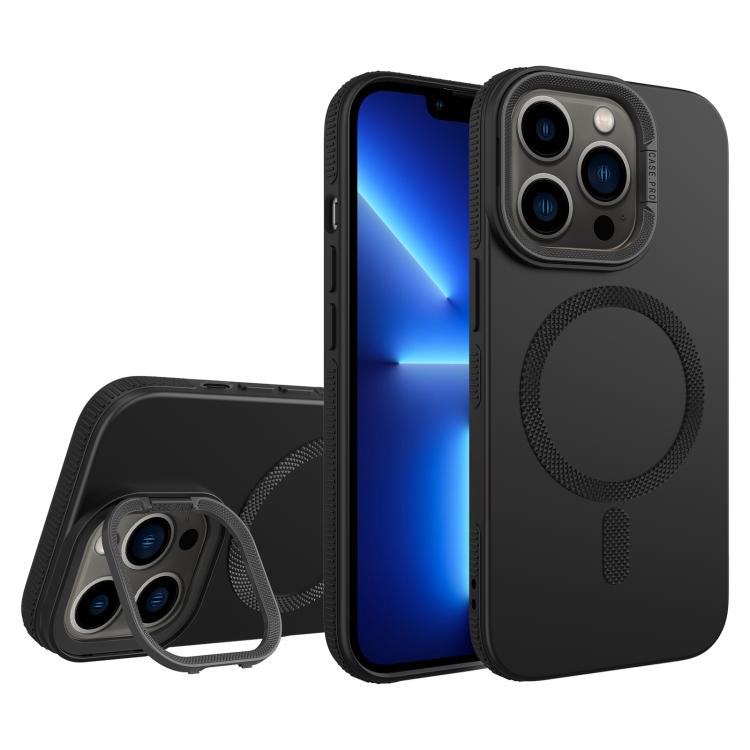 For iPhone 13 Pro Diamond Texture Lens Holder Skin Feel MagSafe Phone Case