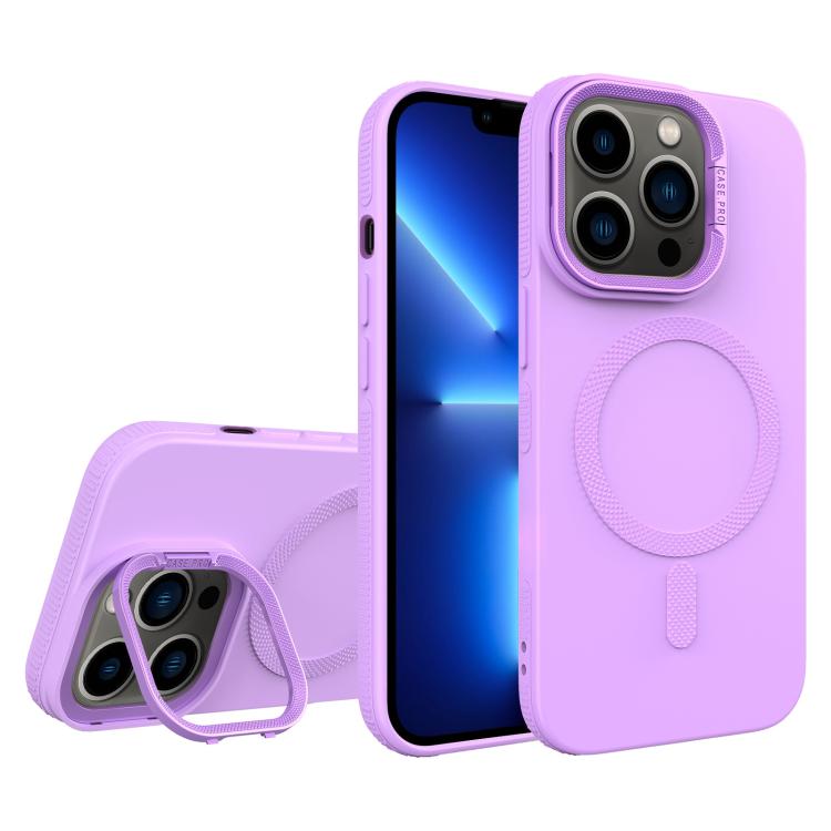 For iPhone 13 Pro Diamond Texture Lens Holder Skin Feel MagSafe Phone Case