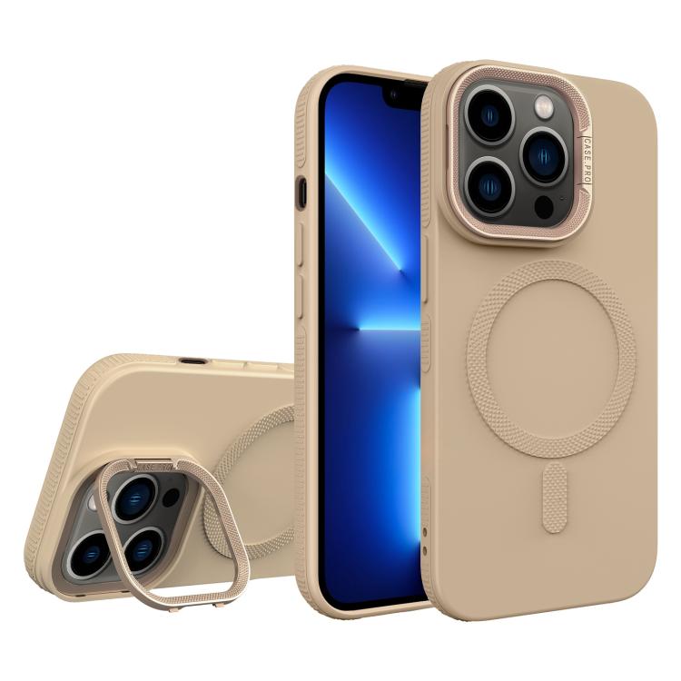 For iPhone 13 Pro Diamond Texture Lens Holder Skin Feel MagSafe Phone Case