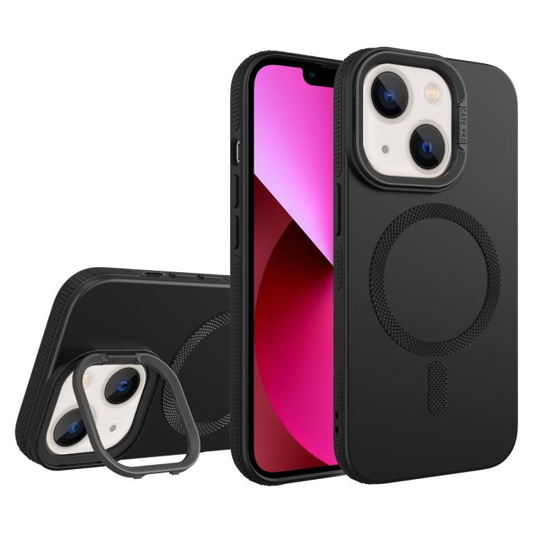 For iPhone 13 Diamond Texture Lens Holder Skin Feel MagSafe Phone Case