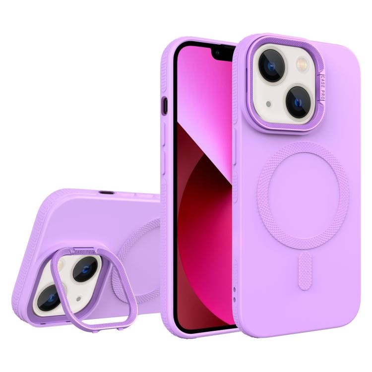 For iPhone 13 Diamond Texture Lens Holder Skin Feel MagSafe Phone Case