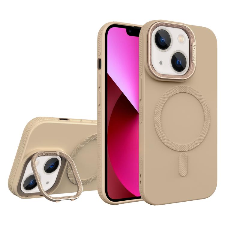 For iPhone 13 Diamond Texture Lens Holder Skin Feel MagSafe Phone Case