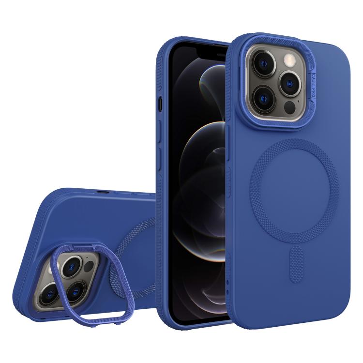 For iPhone 12 Pro Diamond Texture Lens Holder Skin Feel MagSafe Phone Case