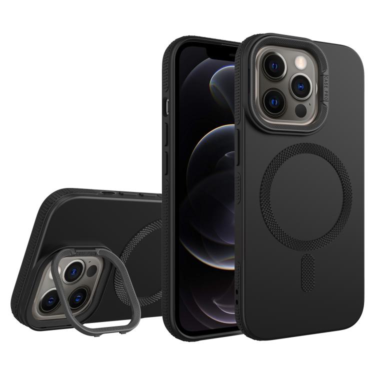 For iPhone 12 Pro Diamond Texture Lens Holder Skin Feel MagSafe Phone Case
