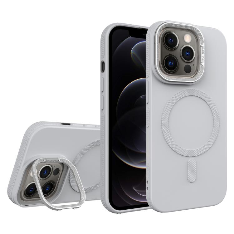 For iPhone 12 Pro Diamond Texture Lens Holder Skin Feel MagSafe Phone Case