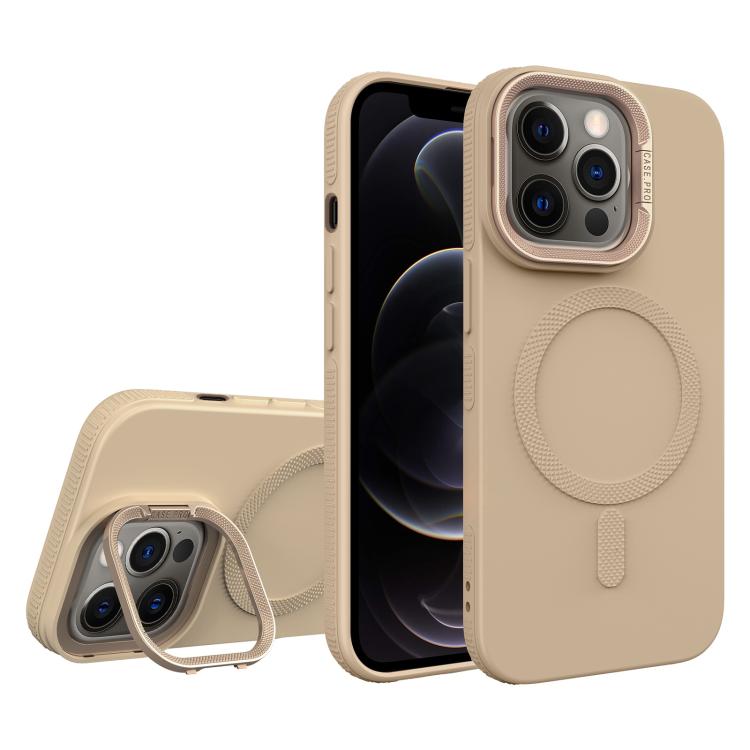 For iPhone 12 Pro Diamond Texture Lens Holder Skin Feel MagSafe Phone Case