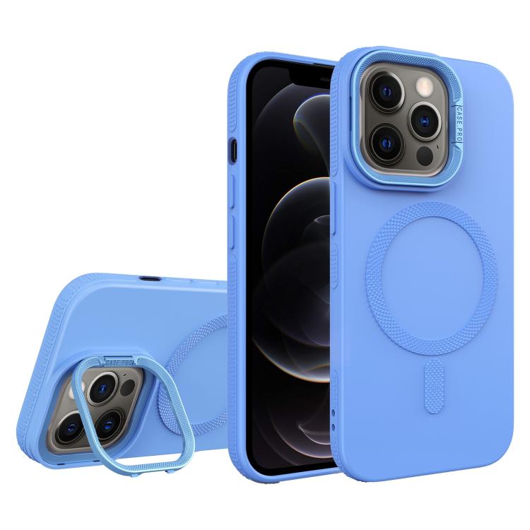 For iPhone 12 Pro Diamond Texture Lens Holder Skin Feel MagSafe Phone Case