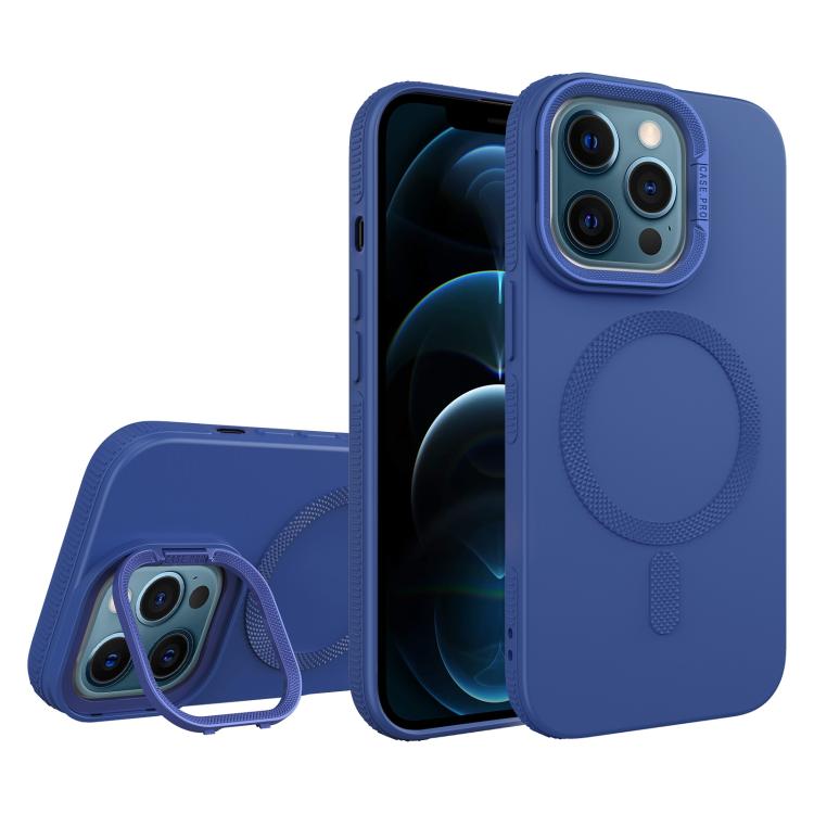 For iPhone 12 Pro Max Diamond Texture Lens Holder Skin Feel MagSafe Phone Case