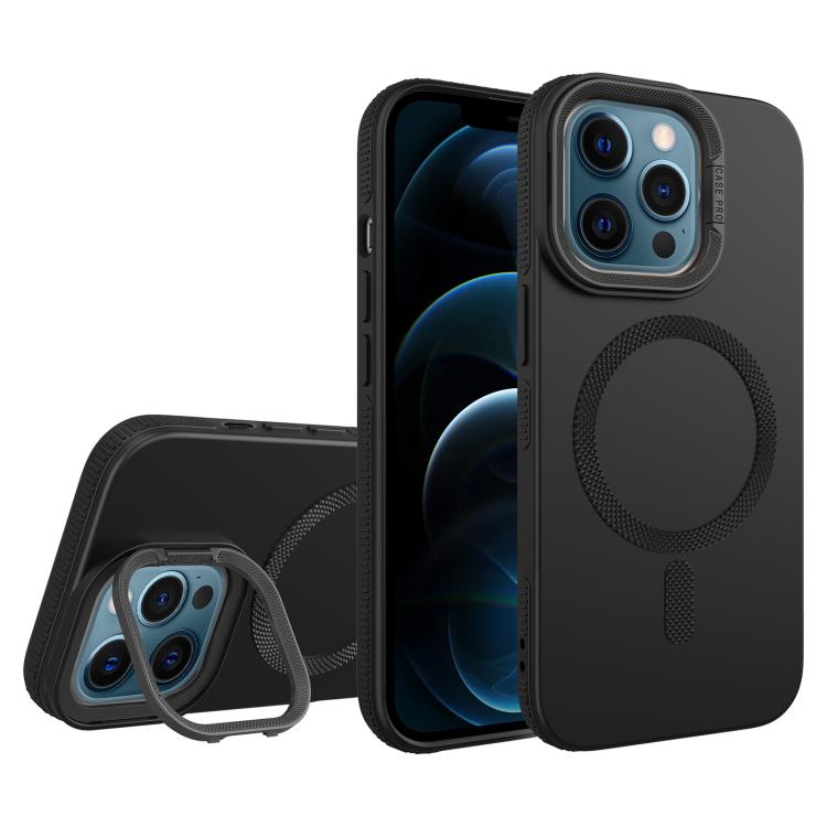 For iPhone 12 Pro Max Diamond Texture Lens Holder Skin Feel MagSafe Phone Case