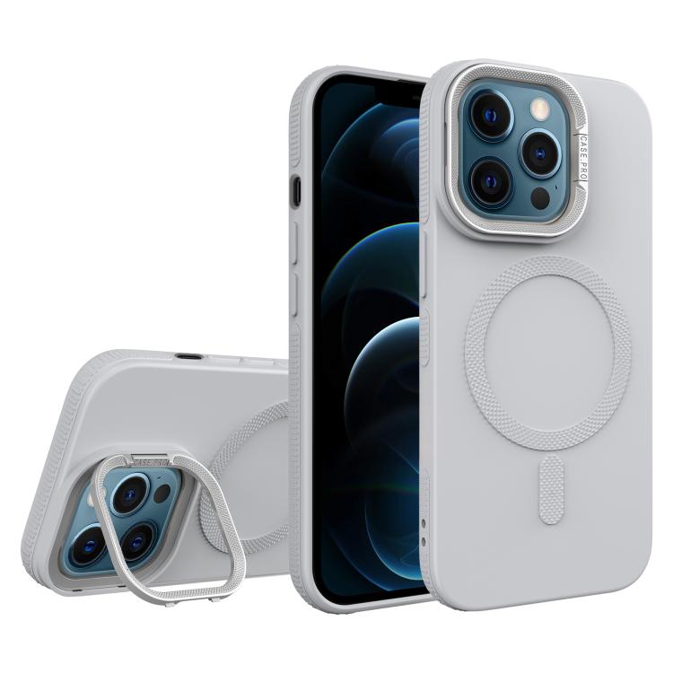 For iPhone 12 Pro Max Diamond Texture Lens Holder Skin Feel MagSafe Phone Case