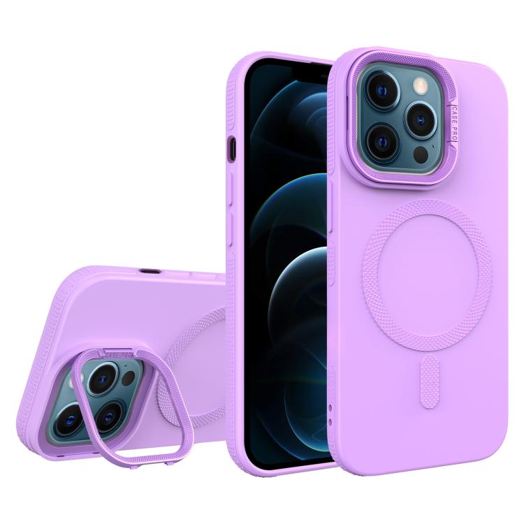 For iPhone 12 Pro Max Diamond Texture Lens Holder Skin Feel MagSafe Phone Case