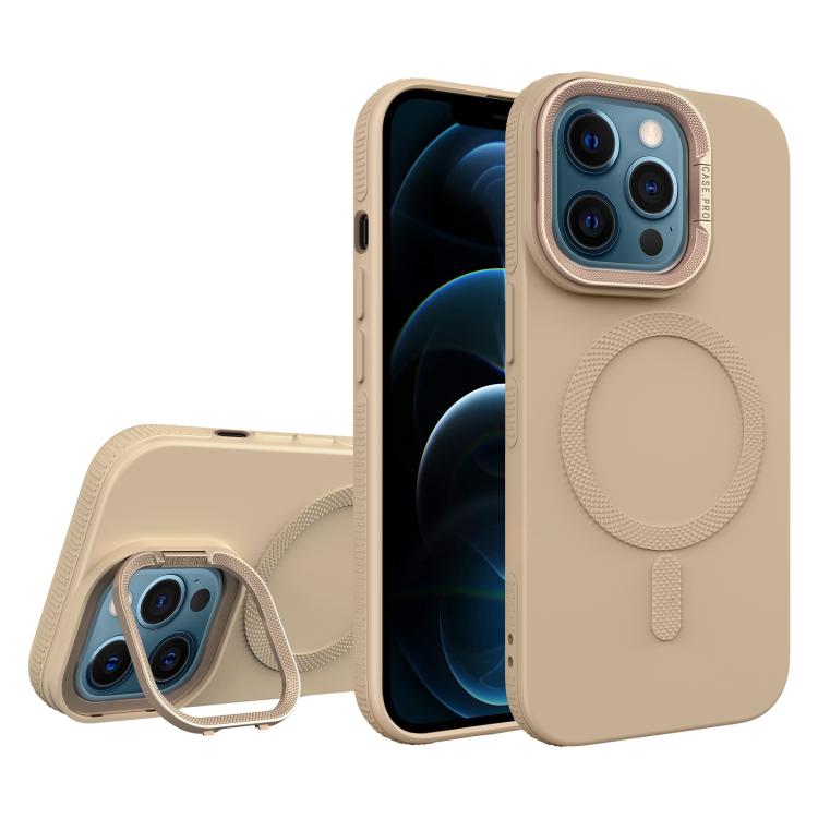 For iPhone 12 Pro Max Diamond Texture Lens Holder Skin Feel MagSafe Phone Case