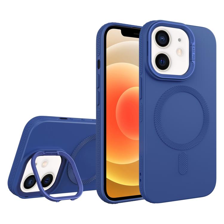For iPhone 12 Diamond Texture Lens Holder Skin Feel MagSafe Phone Case