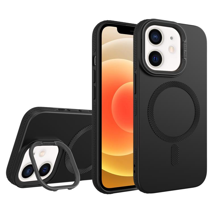 For iPhone 12 Diamond Texture Lens Holder Skin Feel MagSafe Phone Case