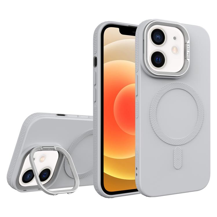For iPhone 12 Diamond Texture Lens Holder Skin Feel MagSafe Phone Case