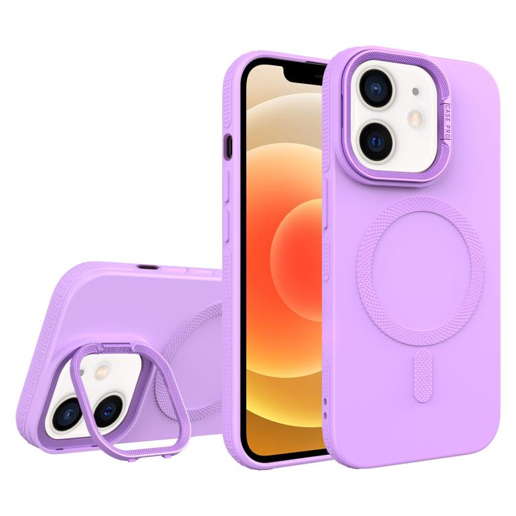 For iPhone 12 Diamond Texture Lens Holder Skin Feel MagSafe Phone Case