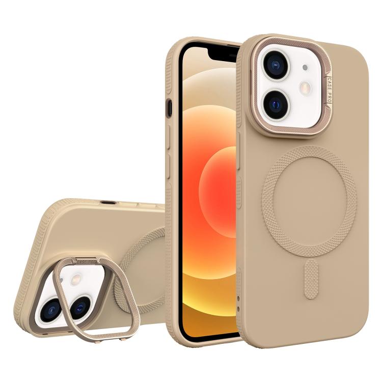 For iPhone 12 Diamond Texture Lens Holder Skin Feel MagSafe Phone Case