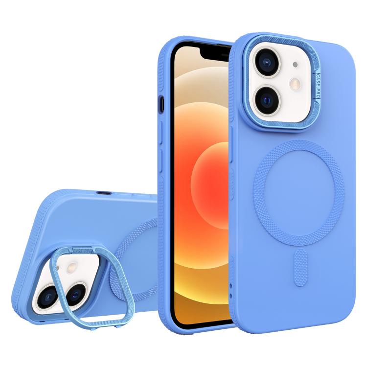 For iPhone 12 Diamond Texture Lens Holder Skin Feel MagSafe Phone Case
