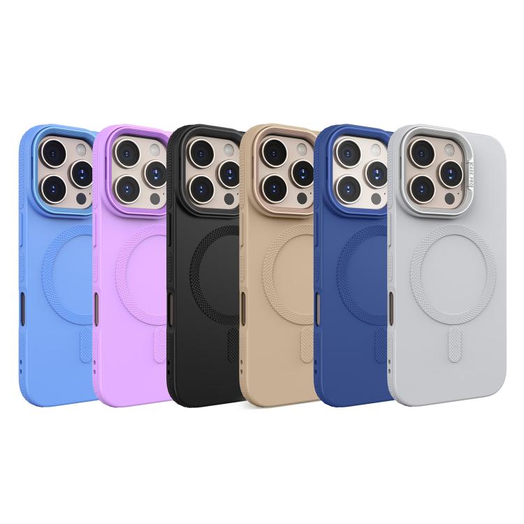 For iPhone 14 Pro Diamond Texture Lens Holder Skin Feel MagSafe Phone Case