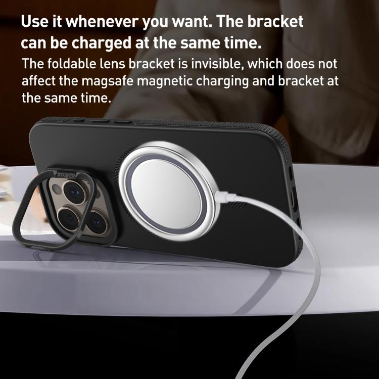 For iPhone 14 Pro Diamond Texture Lens Holder Skin Feel MagSafe Phone Case