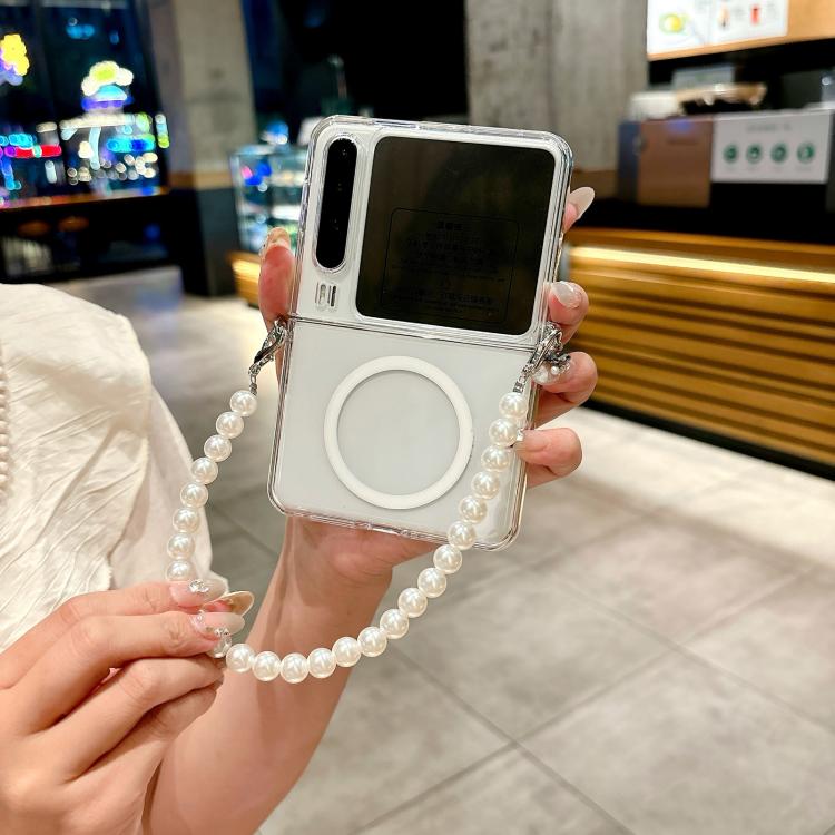 For Huawei Pura X Integrated Transparent Side Buckle MagSafe TPU Phone Case with Bead Chain