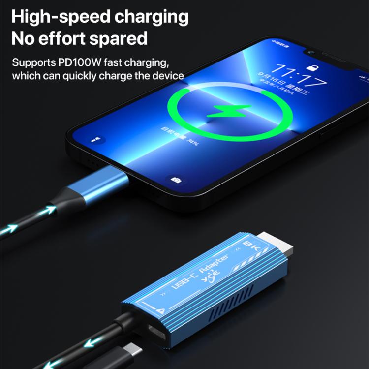 YCE-V286 Type-C to PD3.0 and HDMI 8K Adapter Cable - Blue