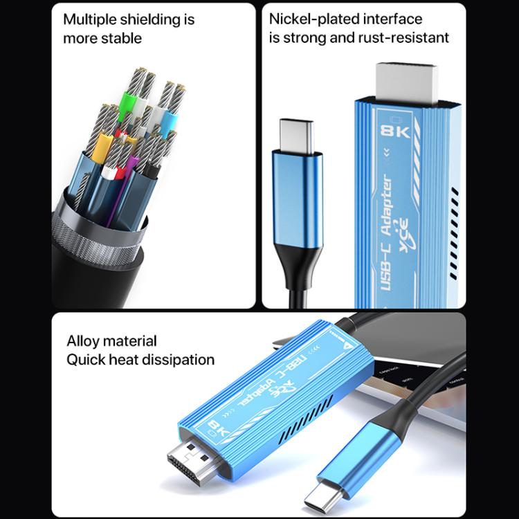 YCE-V286 Type-C to PD3.0 and HDMI 8K Adapter Cable - Blue