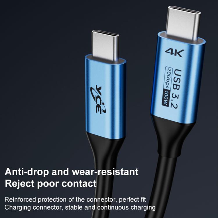 YCE-V292B 100W Type-C to Type-C with E-marker Full Function Data Cable, Length: 1.8m - Blue