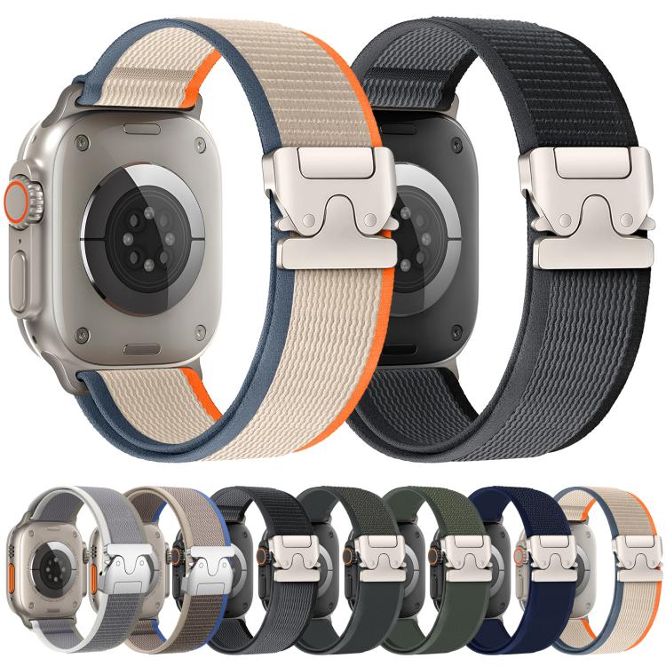 For Apple Watch 46mm / 49mm / 45mm / 44mm xDfind Titanium Buckle Snap Button Loop Nylon Watch Band