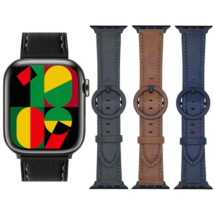 For Apple Watch 46mm / 49mm / 45mm / 44mm xDfind Round Buckle Leather Watch Band