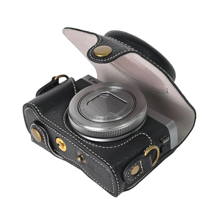For Canon G7 X Mark III / G7X3 Retro Litchi Texture Leather Full Body Camera Case Bag with Strap