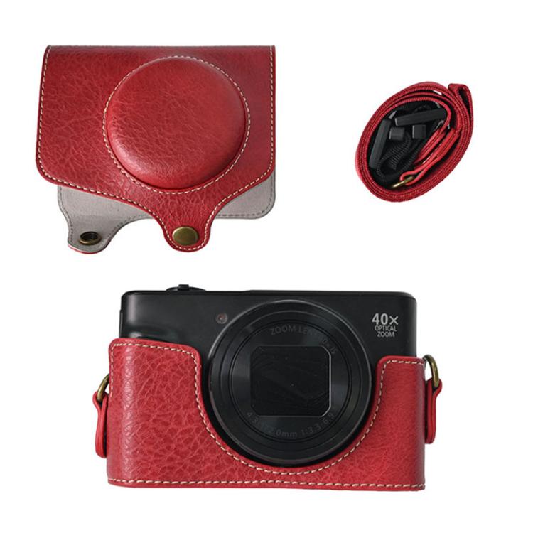For Canon PowerShot SX740 HS Retro Litchi Texture Leather Full Body Camera Case Bag with Strap