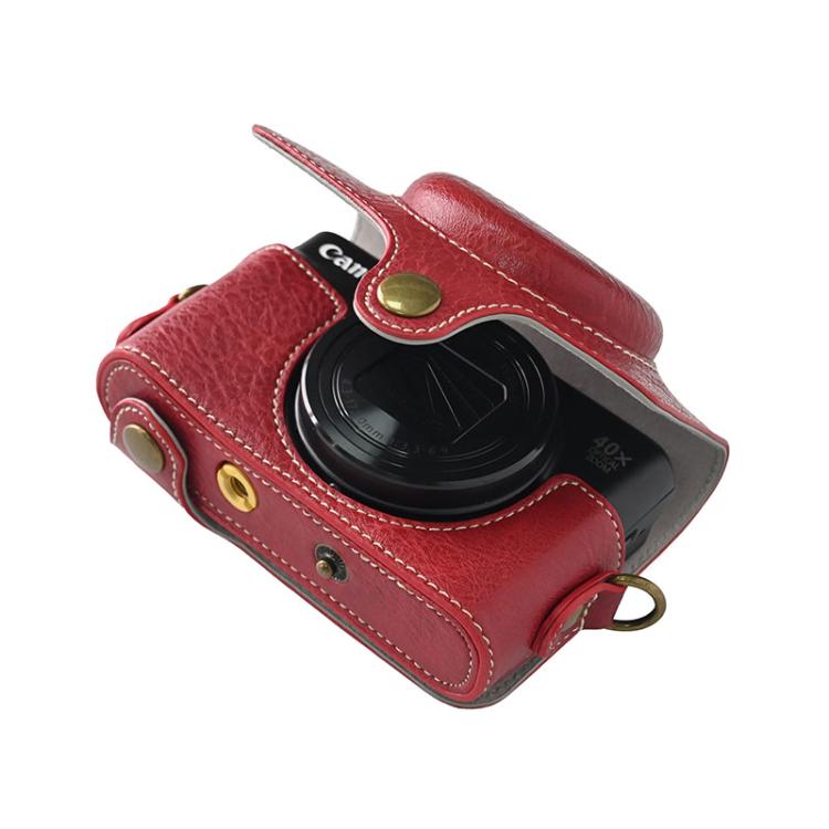 For Canon PowerShot SX740 HS Retro Litchi Texture Leather Full Body Camera Case Bag with Strap