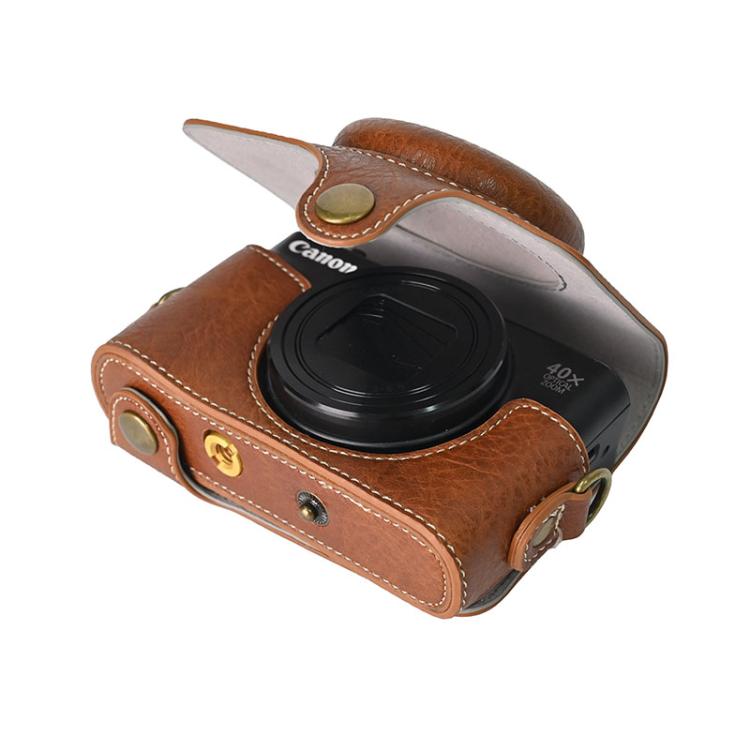 For Canon PowerShot SX740 HS Retro Litchi Texture Leather Full Body Camera Case Bag with Strap