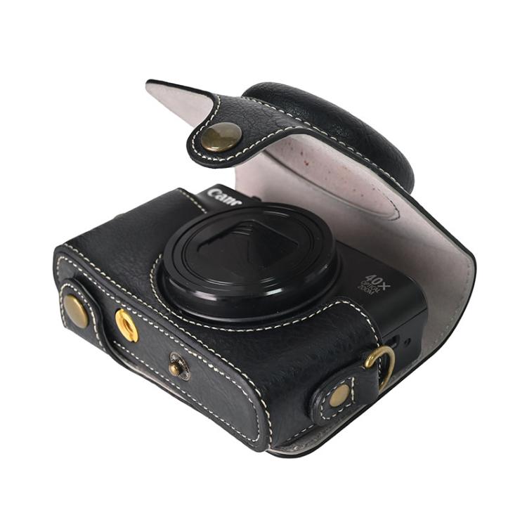 For Canon PowerShot SX740 HS Retro Litchi Texture Leather Full Body Camera Case Bag with Strap