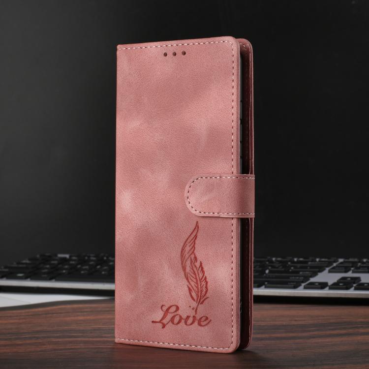 For Redmi Note 14 4G 164.84mm Skin Feel Embossed Feather Leather Phone Case