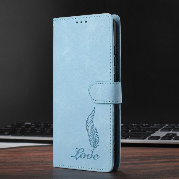 For iPhone 14 Plus Skin Feel Embossed Feather Leather Phone Case