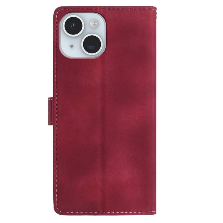 For iPhone 14 Plus Skin Feel Embossed Feather Leather Phone Case