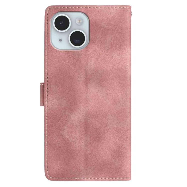 For iPhone 15 Plus Skin Feel Embossed Feather Leather Phone Case